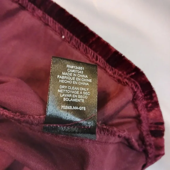 Size Large Leyden Velvet Puff Sleeves Women's Blouse Velvet Dark Burgundy Fall - Picture 8 of 9
